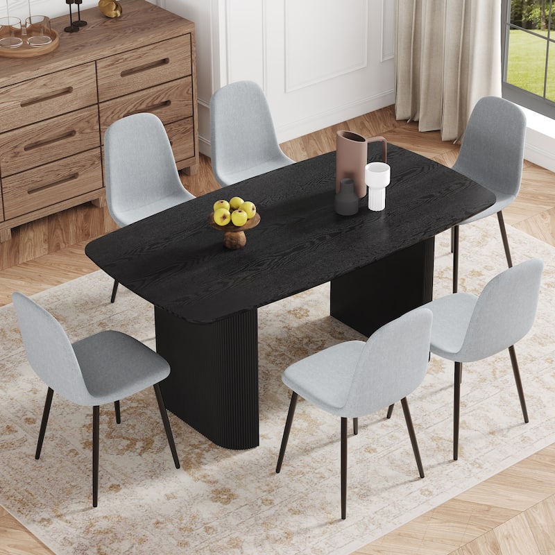 Kitchen Dining Table Set for 4/6/8, 67" Wood Table with Linen-Cotton Chairs, Stylish Dining Room Table Set for Gatherings