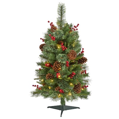 3’ Norway Cone Berry Pine Artificial Christmas Tree Clear LED - 3 Foot