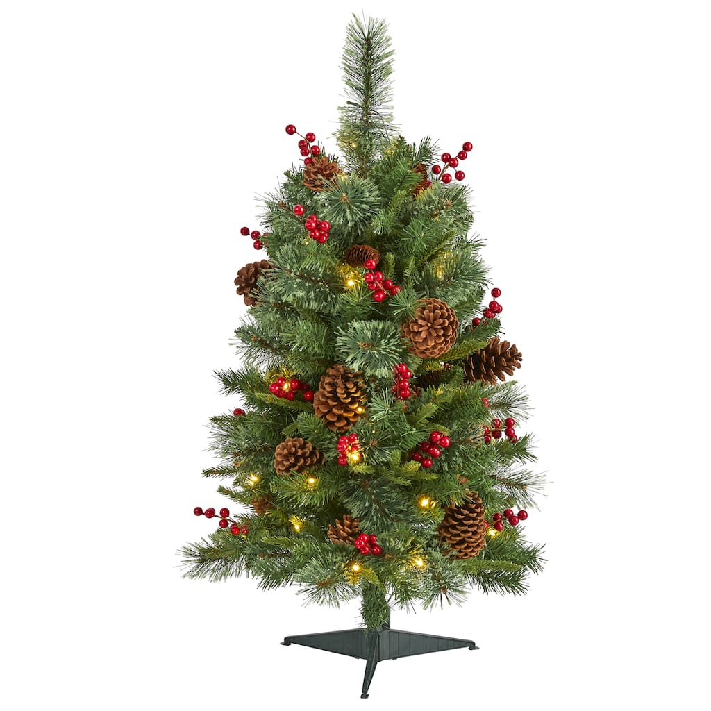3’ Norway Cone Berry Pine Artificial Christmas Tree Clear LED - 3 Foot
