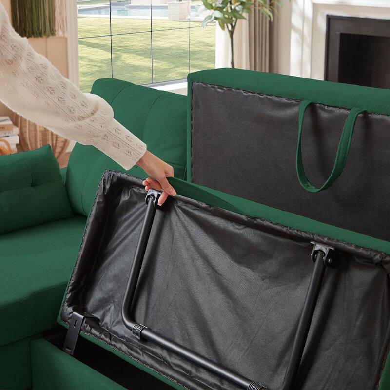 76.18" Upholstered Sleeper Pull Out Sofa Couch with Storage Chaise