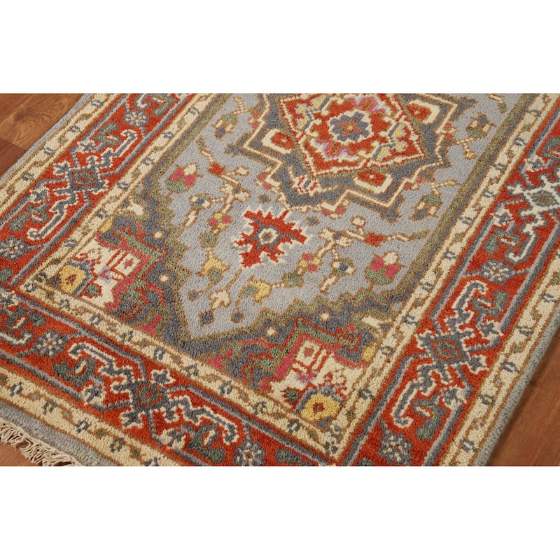 Hand Knotted Oriental 100% Wool Carpet Traditional Medallion Greys & Charcoal Heriz (serapi) Area Rug - 4' 11'' X 3' 0''
