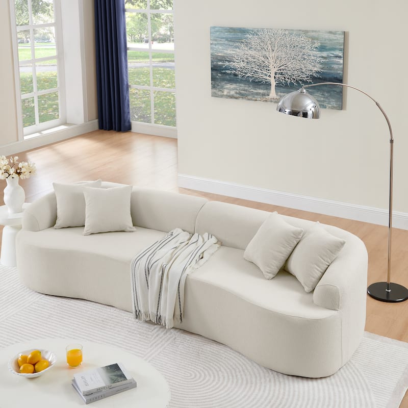 Lamb Wool Fabric Curved Sectional Sofa Modular Compressed Couch