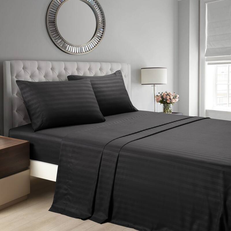 3/4 Pcs Luxury Stripe Bed Sheets Set - Black - Twin
