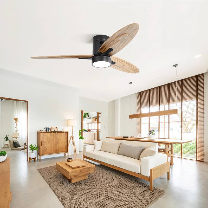 56" Industrial Flush Mount Ceiling Fan with Dimmable LED light and Remote
