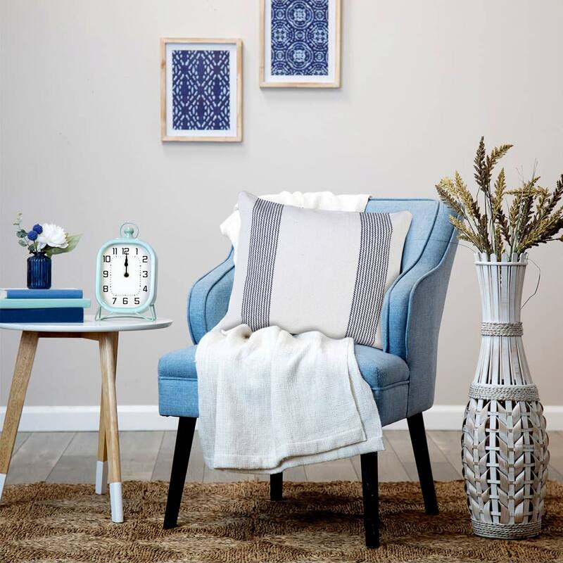 20" Blue and White Pinstripe Bordered Square Throw Pillow