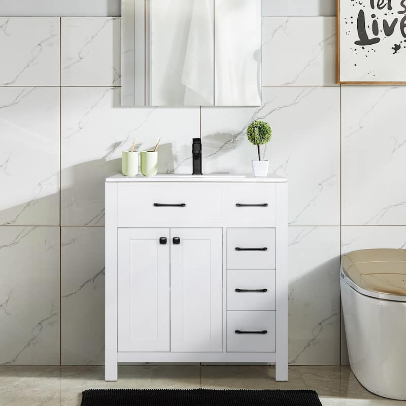 Bathroom Vanity with Sink & Faucet - 30"White - 30"