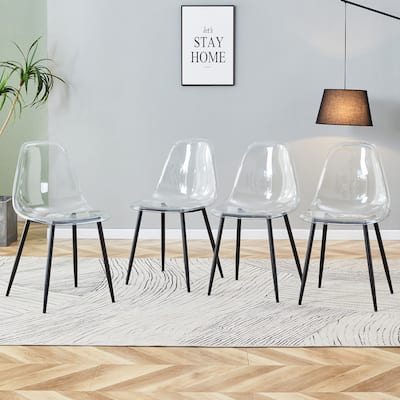 Modern Minimalist Transparent Dining Chair, Plastic Chair, Armless Crystal Chair Set of 4