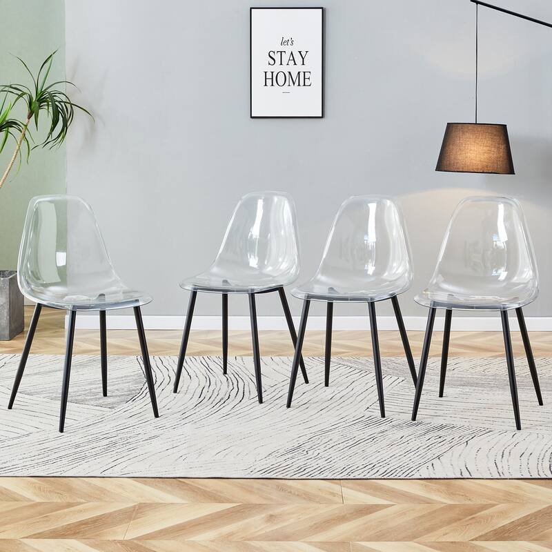 Roomfitters Transparent Plastic Dining Chairs with Black Metal Legs, Armless Crystal Nordic Style Set of 4 for Home Use, Black - Black