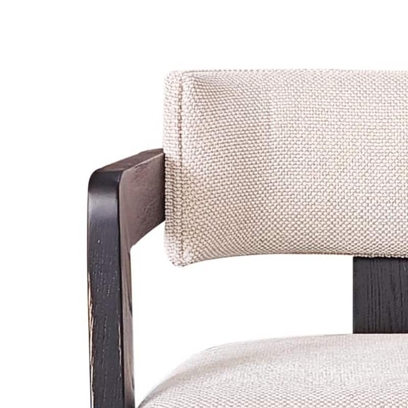 Lasy Accent Dining Side Chair, White Fabric, Black Solid Wood