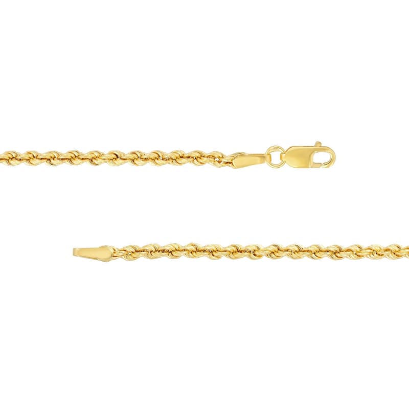 Curata 14k Yellow Gold 2.3mm Hollow Rope Chain Necklace (Lobster)