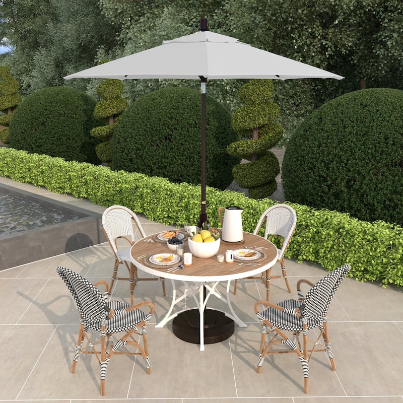 California Umbrella 7.5' Sun Master Patio Umbrella Bronze Aluminum Pole Fiberglass Ribs Crank Lift Tilting Olefin Royal Blue - White