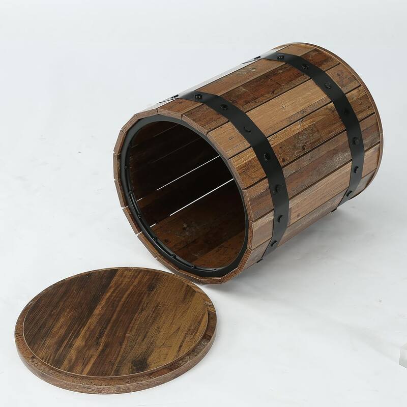 Barrel Side Table with Hidden Storage, 19.68" Round End Table, 24" Tall Sofa Side Bedside Nightstand for Living Room