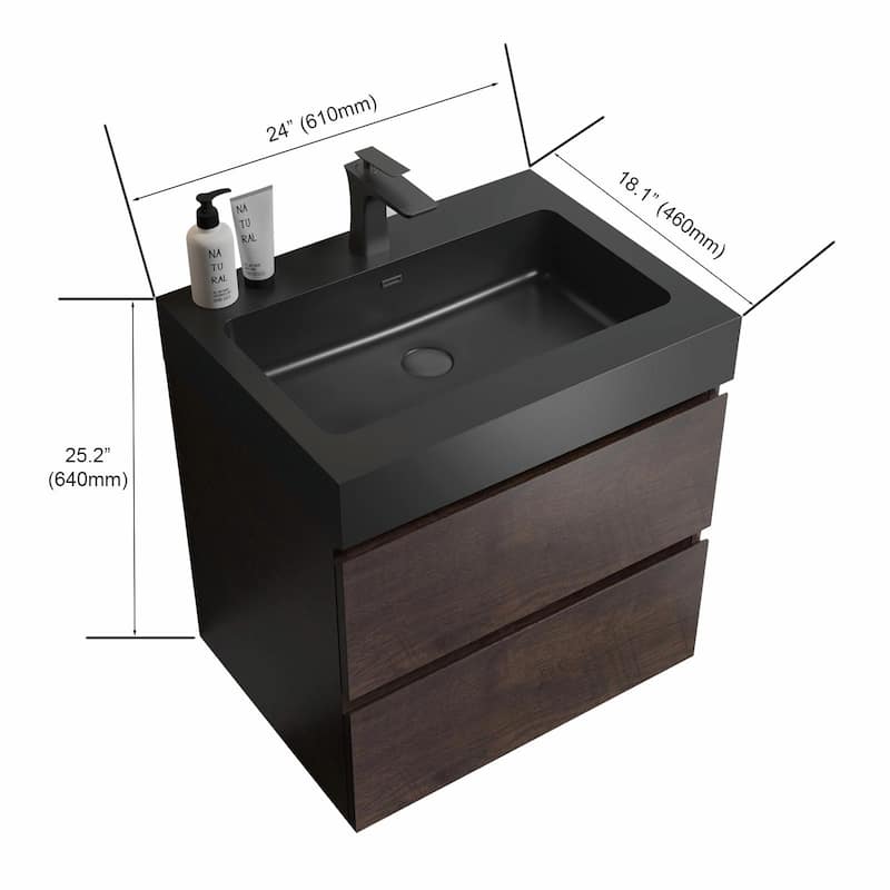 36"/30"/24" Floating Bathroom Vanity with Sink, Wall-Mounted Storage Cabinet
