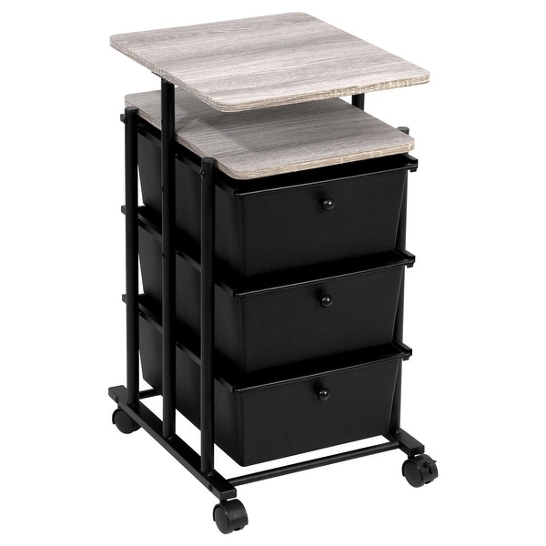 3-Drawer Cart Adj Height, Matte Black and Wood Grain Laminate Top. Opens flyout.