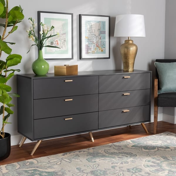 dark grey dresser Kelson Modern and Contemporary and Gold Finished Wood 6-Drawer - Bed Bath & Beyond Embellishment_Bows