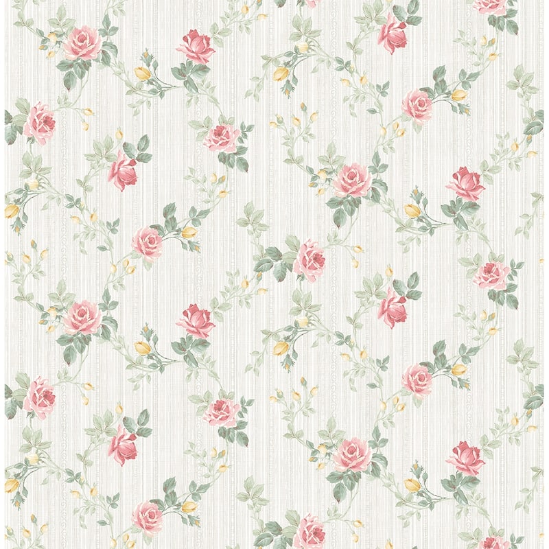 Seabrook Designs Nithya Floral Trail Unpasted Wallpaper - 20.5 in. W x 33 ft. L - Pearl & Rouge