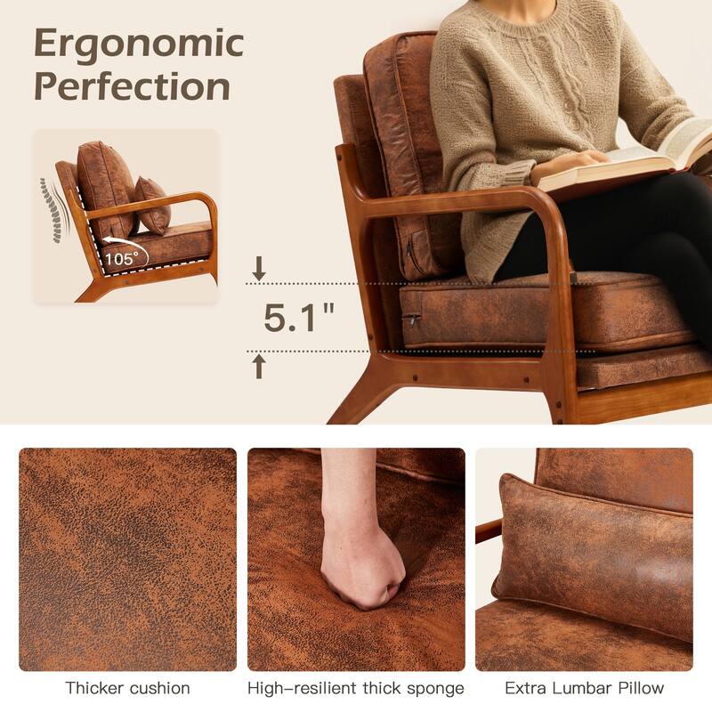 EROMY Mid-Century Modern Accent Chair - Solid Wood Frame Armchair for Living Room, Lounge, or Balcony