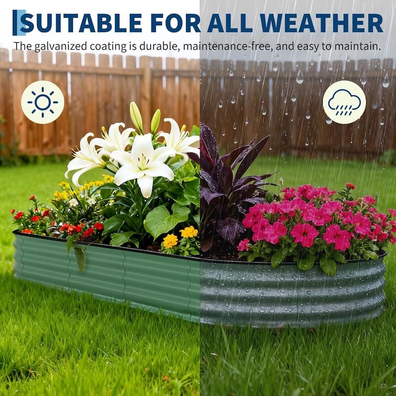 2 PCS 8x4x1.5 FT Galvanized Steel Raised Garden Bed, Planter for Vegetables, Flowers with Anti-Cut Strips - N/A