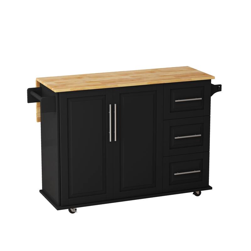 Kitchen Island Cart with 2 Door Cabinet and Three Drawers