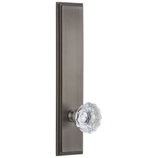 Grandeur CARFON_TP_PRV_238_LH Carre Solid Brass Tall Plate Rose Left Handed Privacy Door Knob Set with Fontainebleau Knob and