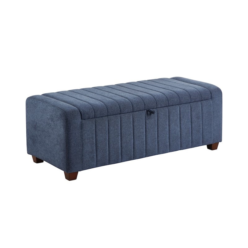 Contemporary Upholstered Bench with Internal Storage 1pc Durable Plywood Frame Blue Boucle - Blue