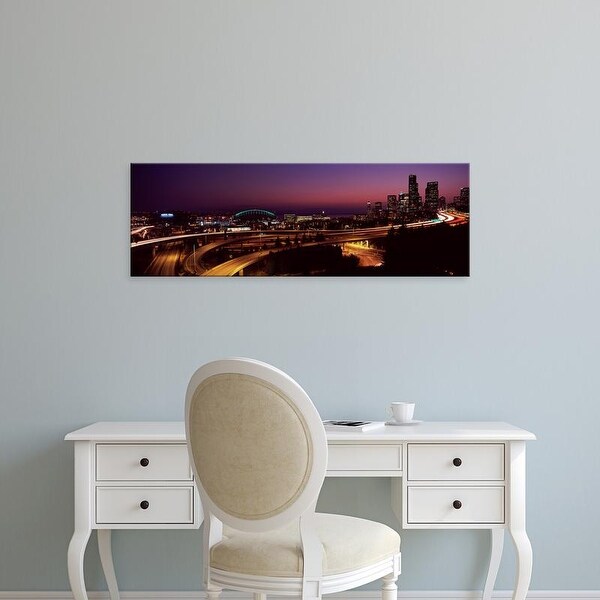 Easy Art Prints Panoramic Image 'City lit up at night, Seattle, King County, Washington State, USA' Premium Canvas Art