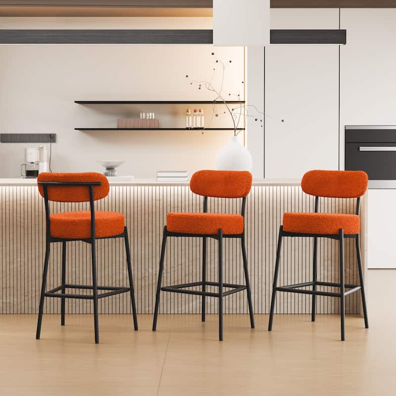 XINMICS 27 Inches Boucle Counter Height Bar Stools with Back - Set of 3 - Orange