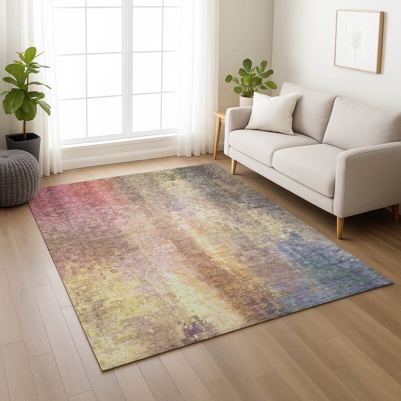 Machine Washable Indoor/ Outdoor Abstract Ombre Chantille Rug
