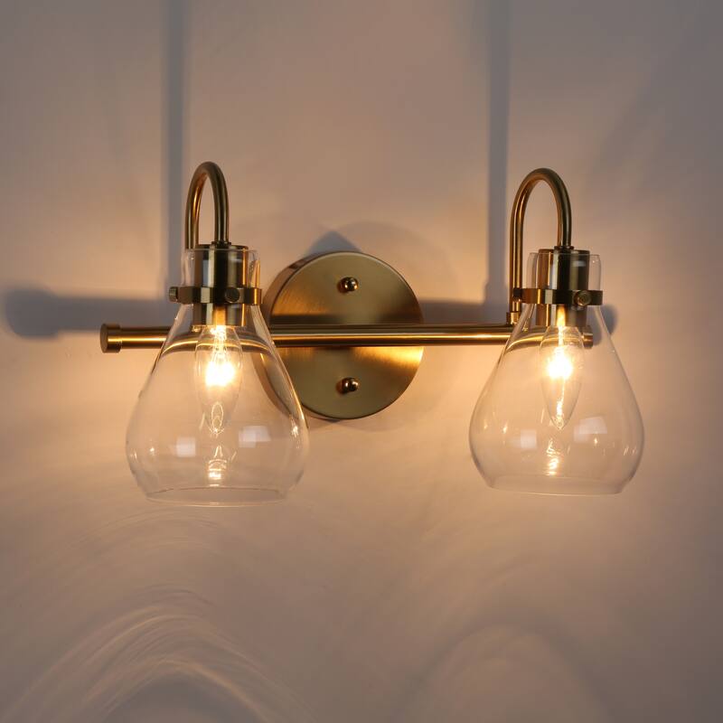 Nalia Modern Brass Gold Bathroom Vanity Light Linear Glass Wall Sconces for Powder Room