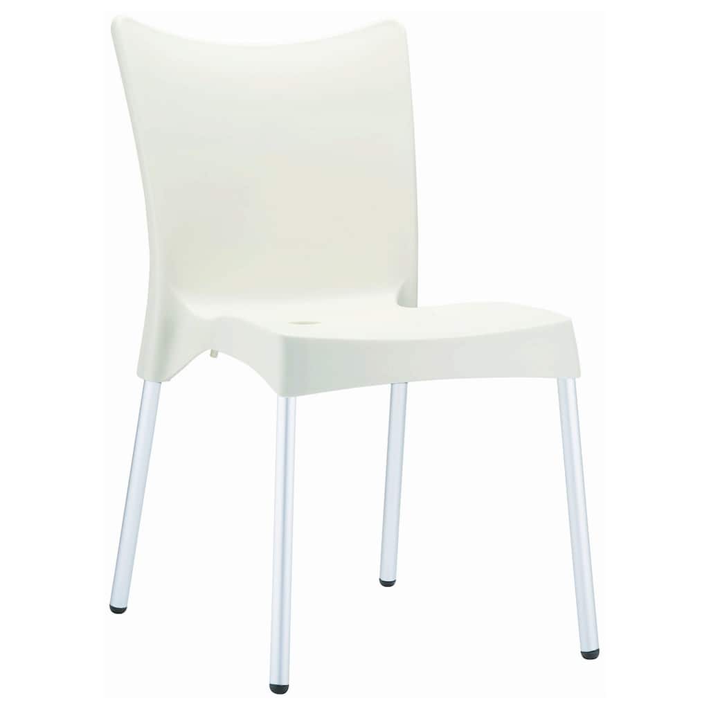 33.25" Beige and White Stackable Outdoor Patio Dining Chair