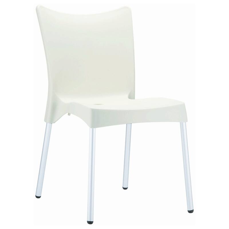 33.25" Beige and White Stackable Outdoor Patio Dining Chair