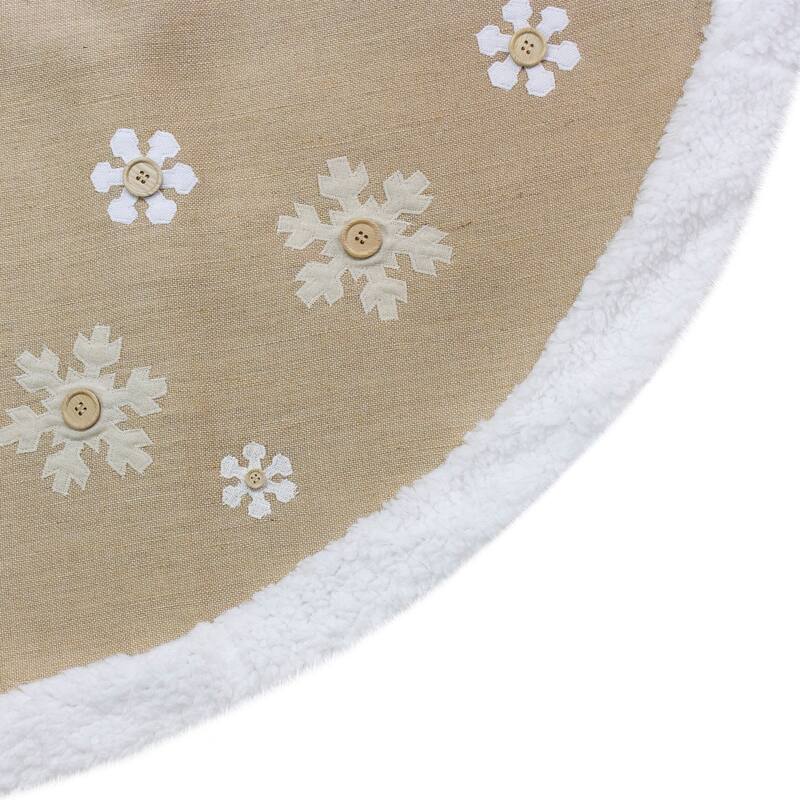 48-Inch Beige and White Snowflake Embroidered Christmas Tree Skirt