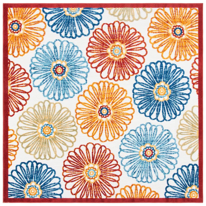 SAFAVIEH Cabana Rajni Indoor/ Outdoor Waterproof Patio Floral Rug - 6'7" Square - Creme/Red