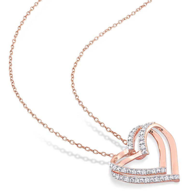 Miadora 2/5ct TDW Diamond Open Heart Stud Earrings and Necklace Set in Rose Plated Sterling Silver