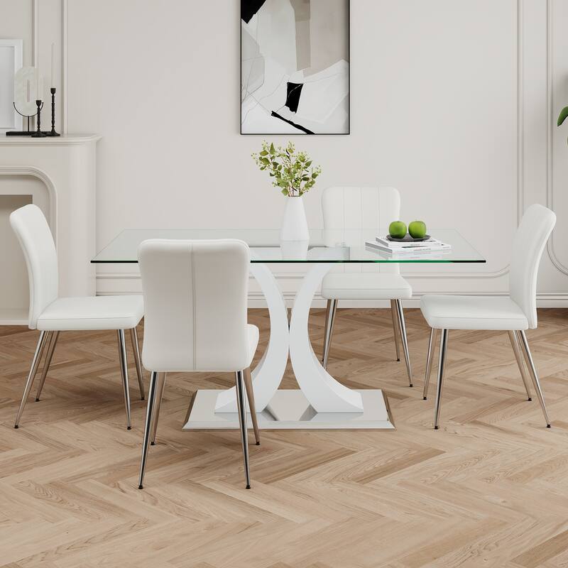 Modern Style Glass Table,Dining Chair Set, Electroplated Chair Legs, Suitable For Restaurant Kitchens(Set of 5)