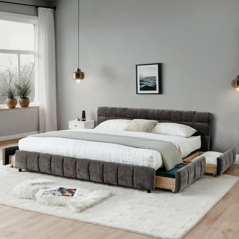 King Size Upholstered Bed ,Comfortable Upholstered Bed Frame,With Headboard And Solid Bed Frame,With Drawer For Storage