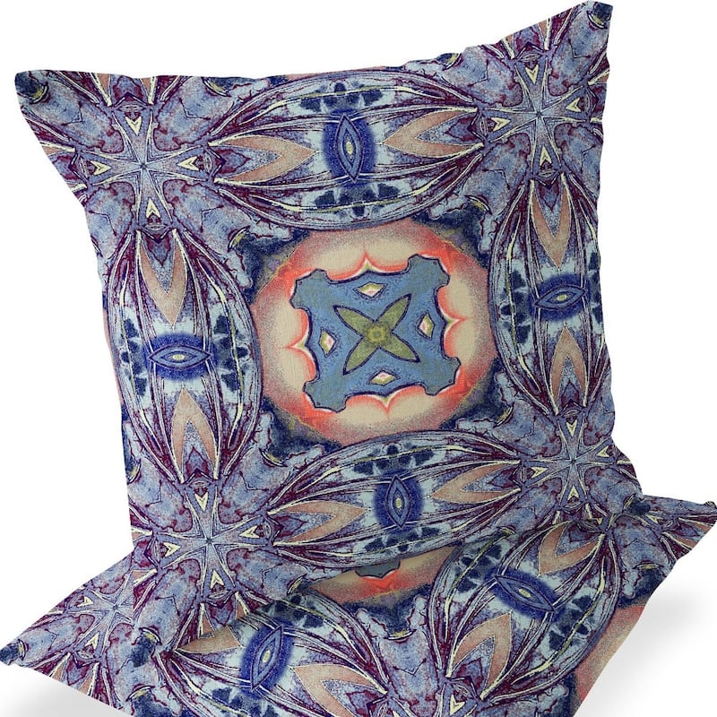 HomeRoots Set of Two 16" X 16" Blue and Pink Blown Seam Floral Indoor Outdoor Throw Pillow - 16.00' X '16.00' X '5.00