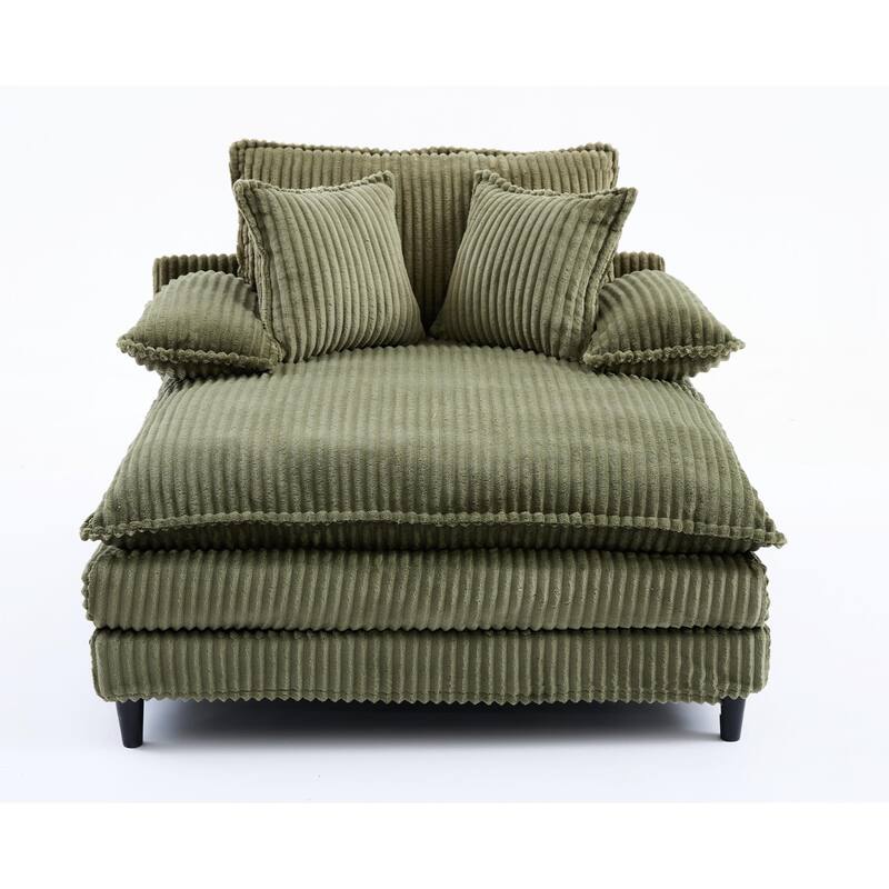 Corduroy Oversized Chaise Lounge with 4-Position Adjustable Backrest, 2 Pillows & 300lb Capacity - Convertible Sofa Bed