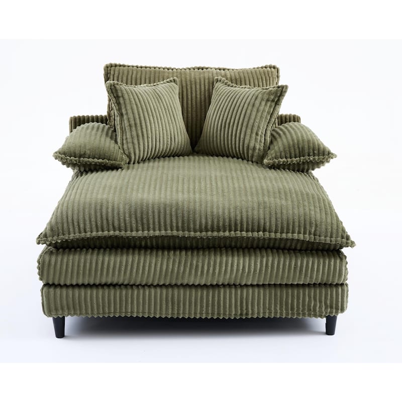 Reclining Sleeper Sofa Bed Single Chaise Lounge Corduroy Upholstered Lounge Couch Chair with Adjustable Backrest and Pillows
