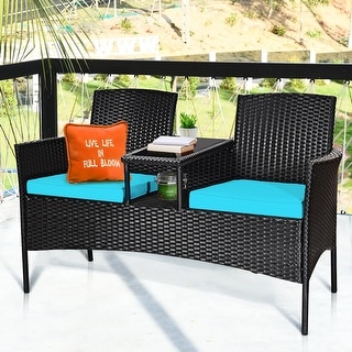 Overstockcostway Patio Rattan Conversation Set Seat Sofa Cushioned Loveseat Black Turquoise See Details Dailymail