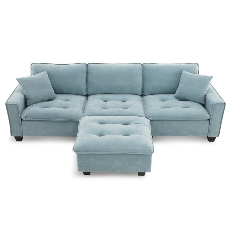100" L-Shaped Convertible 4-Seat Sofa with Ottoman