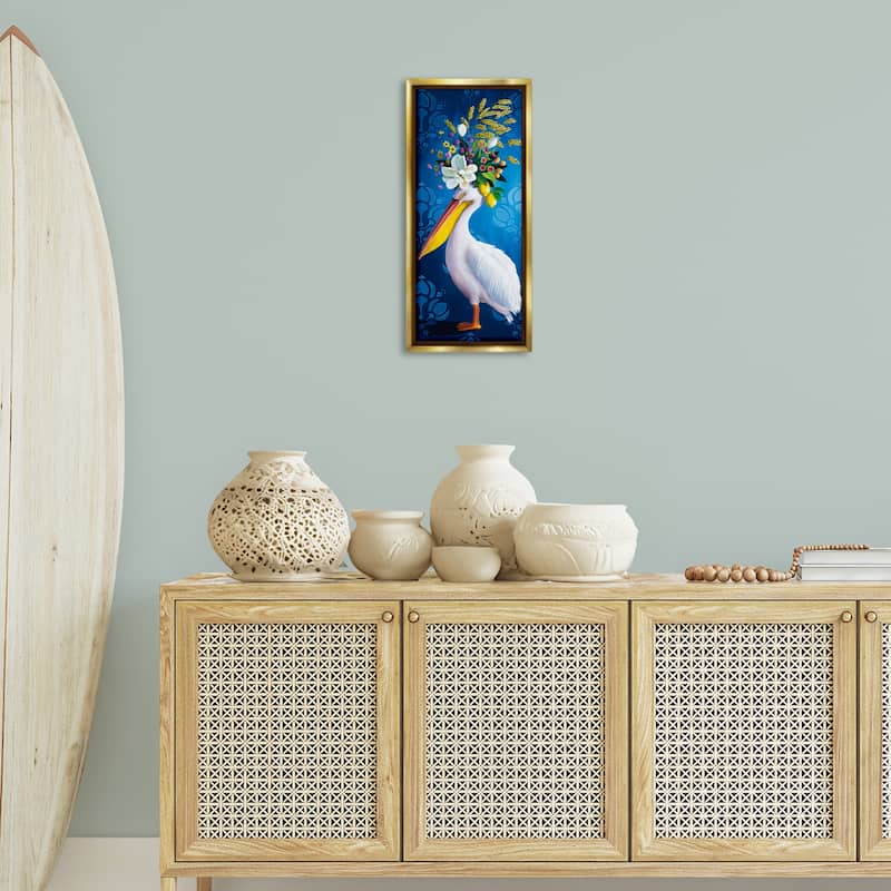 Stupell Floral Pelican over Damask Framed Floater Canvas Wall Art Design By Heather Gauthier
