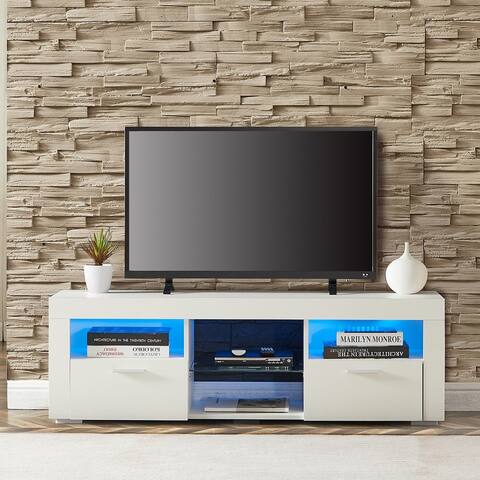 Modern TV Stand with LED Lights, High Glossy Front TV Cabinet