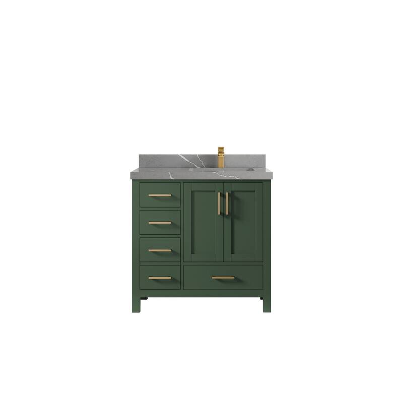 Willow Collections 36 in. W x 22 in. D Malibu Right Offset Sink Bathroom Vanity with Countertop - 2" Piatra Gray - Lafayette Green