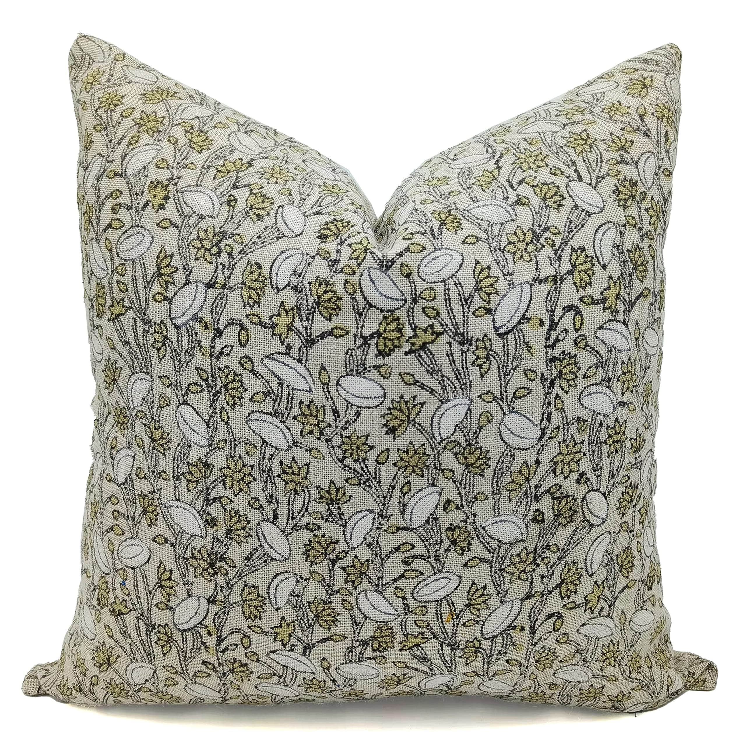 Fabdivine Natural Linen Pillow Cover Handcrafted Decor Block Print, Pista