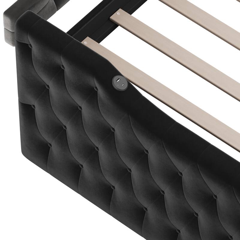 Upholstered Daybed with Trundle ,with USB&Type-C Charging Ports