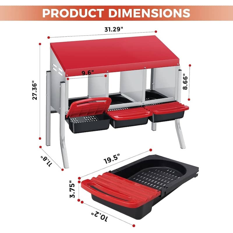 3 Holes Egg-Laying Boxes Nesting Boxes for Chickens Coops with Legs