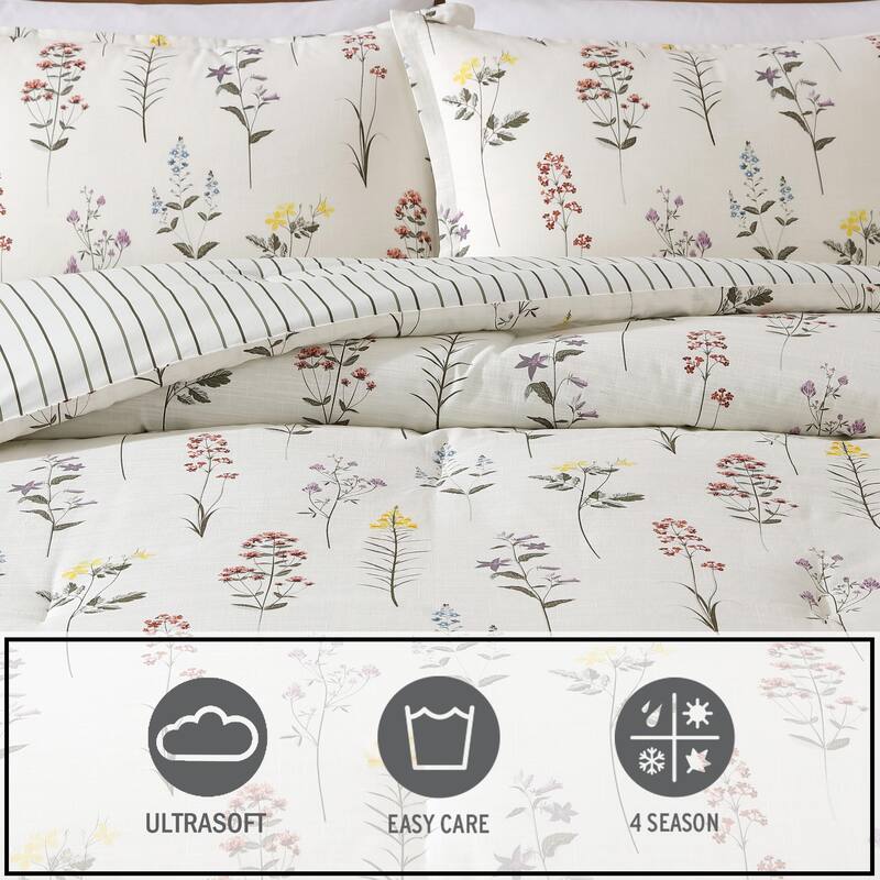 Eddie Bauer Wildflower Cotton Reversible Beige Comforter Set