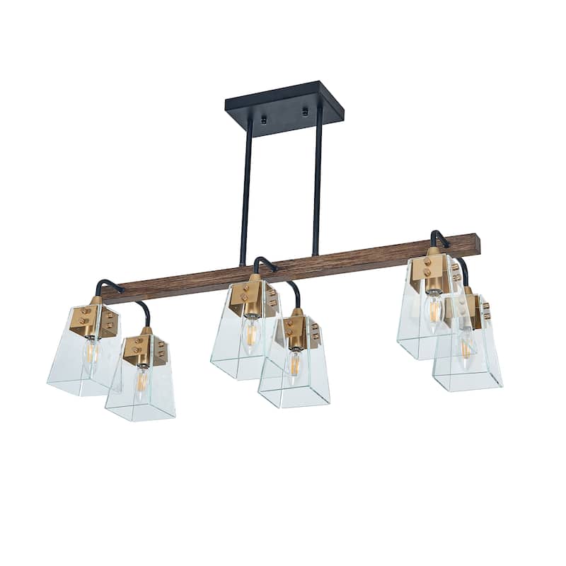 29 inch wood painted gold chandelier 6 LT - Wood Painted