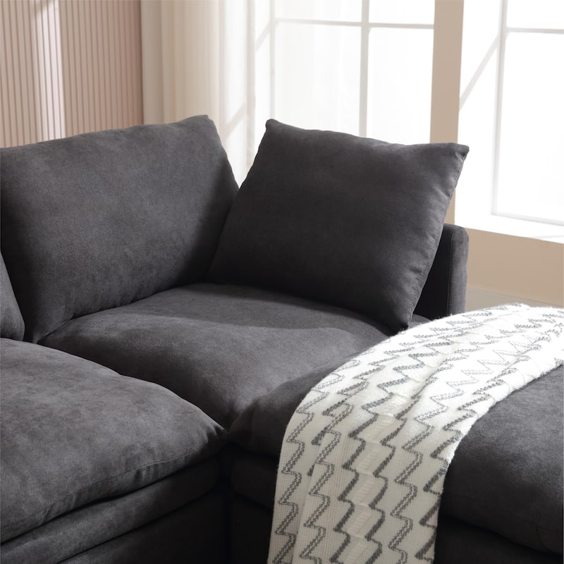 129.92'' Modern U-Shaped 5-Seat Sectional Sofa with Chaise Lounge and Cushions, Upholstered Sleeper for Living Area